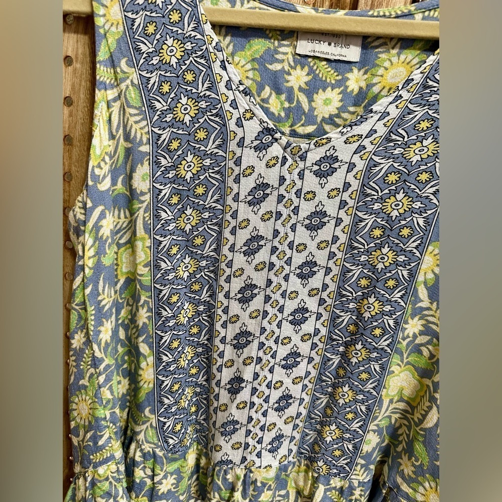 Lucky Brand Blue Green Mixed Print Sleeveless Woven Blouse Size S - Picture 3 of 5